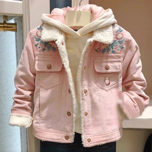 chris童装26秋冬新款女童休闲百搭条绒薄棉衣儿童羊羔毛外套洋气