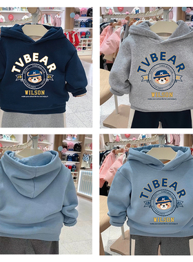 chris童装26秋冬新款男童加绒加厚连帽卫衣绒衫中童休闲百搭外套