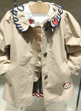 chris童装26春秋新款女童中长款休闲百搭风衣中大童翻领薄款外套