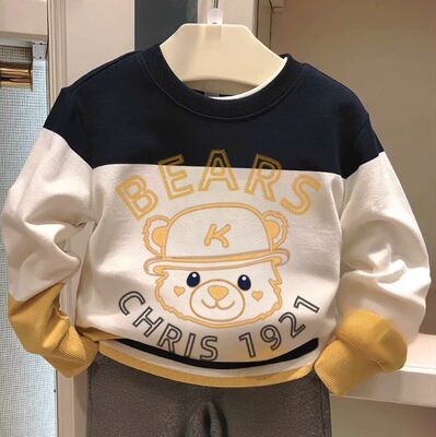 chris童装26春秋新款男童全棉毛圈圆领套头卫衣儿童休闲百搭上衣