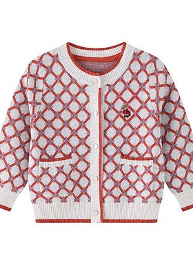 chris童装25春秋新款女童格纹毛衣儿童休闲百搭针织开衫外套洋气