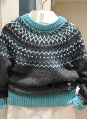 chris童装25秋冬新款男童棉提花针织衫儿童休闲百搭毛衣保暖套头