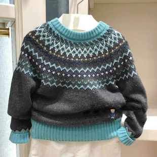 儿童休闲百搭毛衣保暖套头 男童棉提花针织衫 chris童装 25秋冬新款