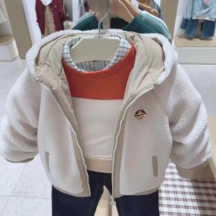 chris童装2026秋冬新款男女童羊羔绒外套白色拉链中大童连帽外套