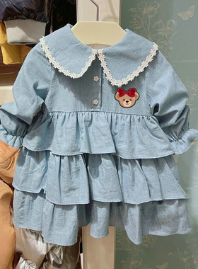 chris童装2026春夏款新款女童装翻领蛋糕裙卡通休闲连衣裙公主裙