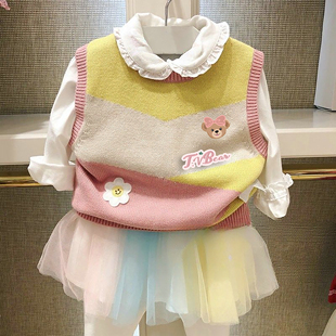 针织套头背心儿童卡通马甲休闲洋气潮 女童装 chris童装 25春秋新款