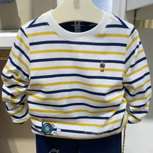 T恤学院洋气潮 男童中大童棉休闲条纹圆领长袖 chris童装 26春秋新款