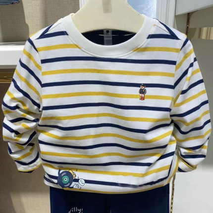 chris童装26春秋新款男童中大童棉休闲条纹圆领长袖T恤学院洋气潮
