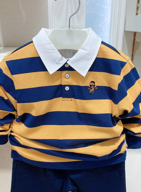 chris童装2026春秋新款男童棉休闲条纹POLO衫中大童装百搭长袖T恤
