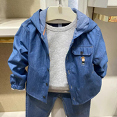 棉牛仔衬衫 男童中大童薄款 儿童休闲连帽外套 26春秋新款 chris童装