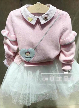 chris童装26春秋新款女童中大童装针织连衣裙假两件毛衣裙子