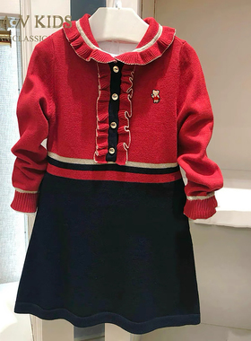 chris女童连衣裙25秋冬新款中大童休闲百搭毛衣裙长袖针织公主裙