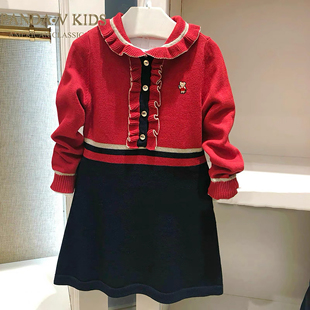 chris女童连衣裙25秋冬新款 针织公主裙 中大童休闲百搭毛衣裙长袖