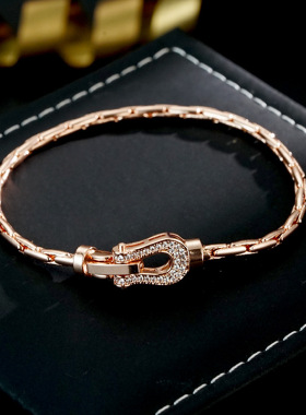 马蹄扣925纯银镀18k金镶钻手链