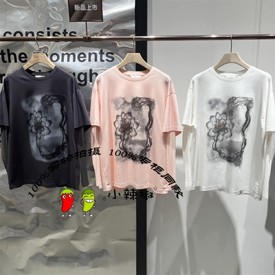 播女2025春季新款国风印花圆领T恤休闲宽松短袖BDS1YD1567琉璃夏