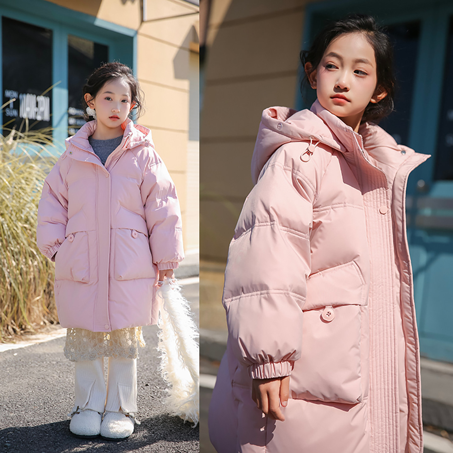 儿童羽绒服女童中长款中大童洋气2025冬新品连帽防风加厚韩版外套