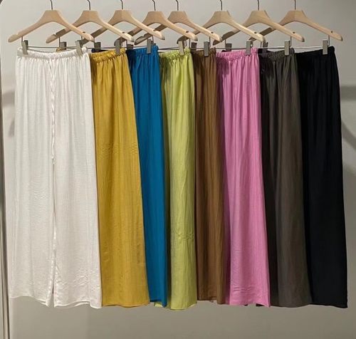 RUMIRU推荐垂感轻薄亮色宽松透气丝滑松紧抽绳直筒阔腿拖地休闲裤