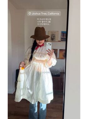 2026春夏季新款韩国设计师fl*tta甜美蕾丝拼接七分袖连衣裙