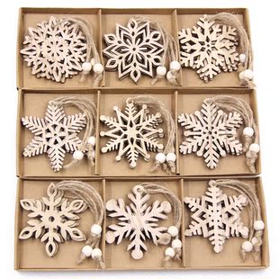 Box Vintage Snowflake Christmas Wooden Pendants Orname跨境口