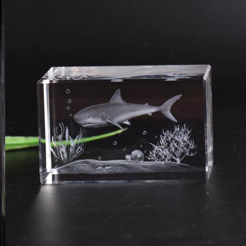 标本海洋动物鲨鱼摆件水晶内雕送女友情侣生日创意礼物海动物模型