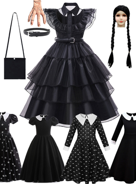 For Girl Cosplay Dress Costumes Black Gothic Wednesday Addam