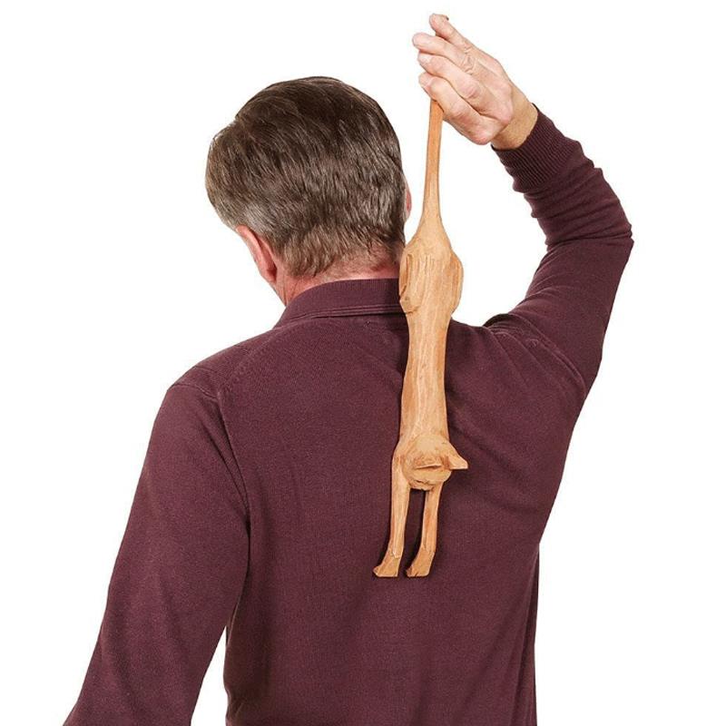 猫咪挠痒器卡通松木工艺品摆件猫形背部抓挠棒可爱Itching device