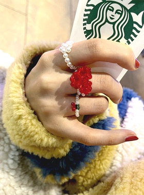 韩国精致爱心珍珠戒指日韩