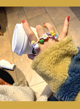 韩国活口戒指绿森林日韩女