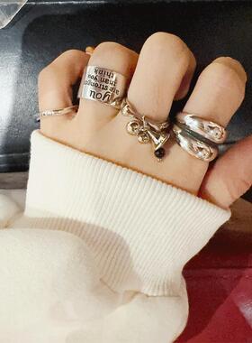 网红厚实简约波浪光形面实心潮人冷淡风情侣指环戒指女款