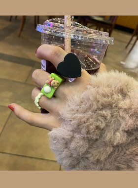 green新品精致小熊开口指环戒指