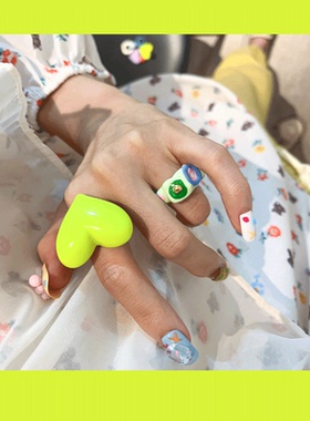 绿森林女亚克日韩戒指