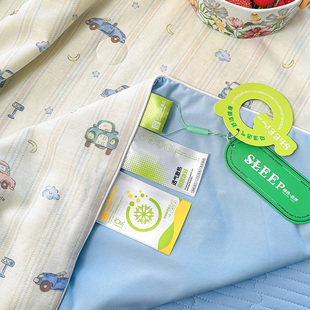 卡通可爱全棉纱布云感冰冰夏凉被芯床盖三件套小汽车空调被子纯棉