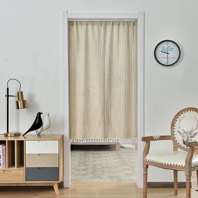 门帘高级感日系加厚棉麻门帘半帘短帘免打孔隔断帘布艺家用卧室帘