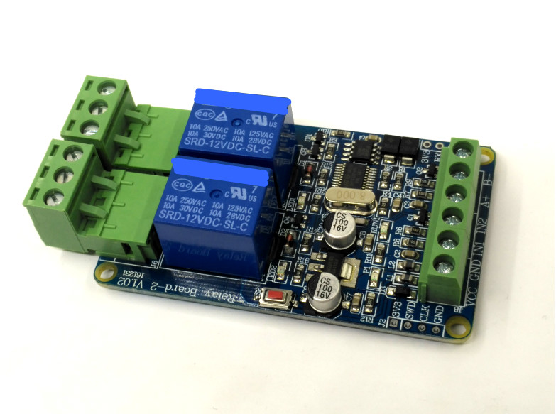 Modbus-Rtu 2路继电器输出 2路开关量输入 TTL/ RS485接口通讯