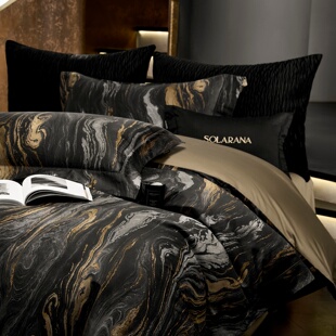 高档奢华大理石纹四件套海岛棉贡缎床单被套四季 通用高端纯棉床品