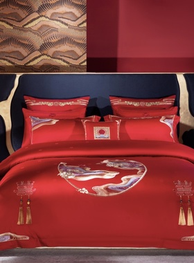 高端140s匹马棉结婚四件套红色婚礼床单全棉婚庆陪嫁婚礼床上用品