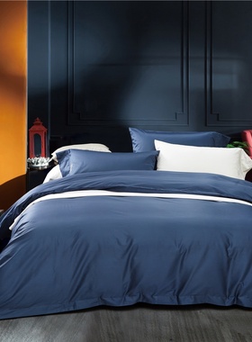 LOOPS LOVE轻奢高级感160支长绒棉深蓝色纯棉四件套舒适床品套件4