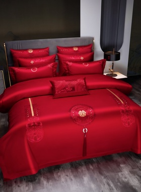 高端140s长绒棉结婚四件套红色婚礼床单全棉婚庆陪嫁喜被床上用品