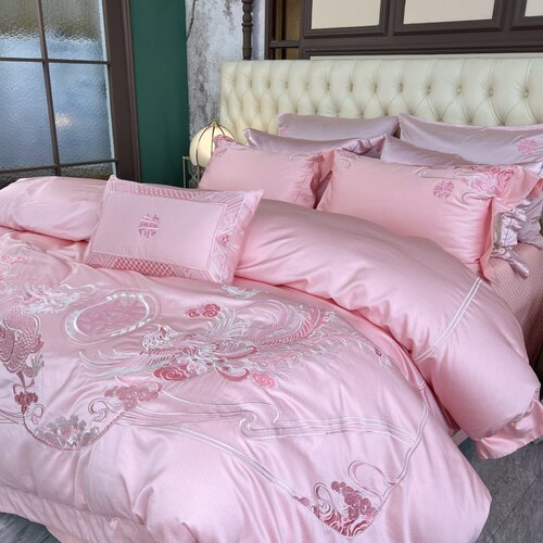 高端结婚四件套全棉高级感喜庆粉色订婚陪嫁龙凤婚庆喜被新婚床品