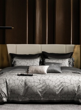 轻奢现代简约风高级感床盖四件套大气灰色高端优质纯棉床上用品