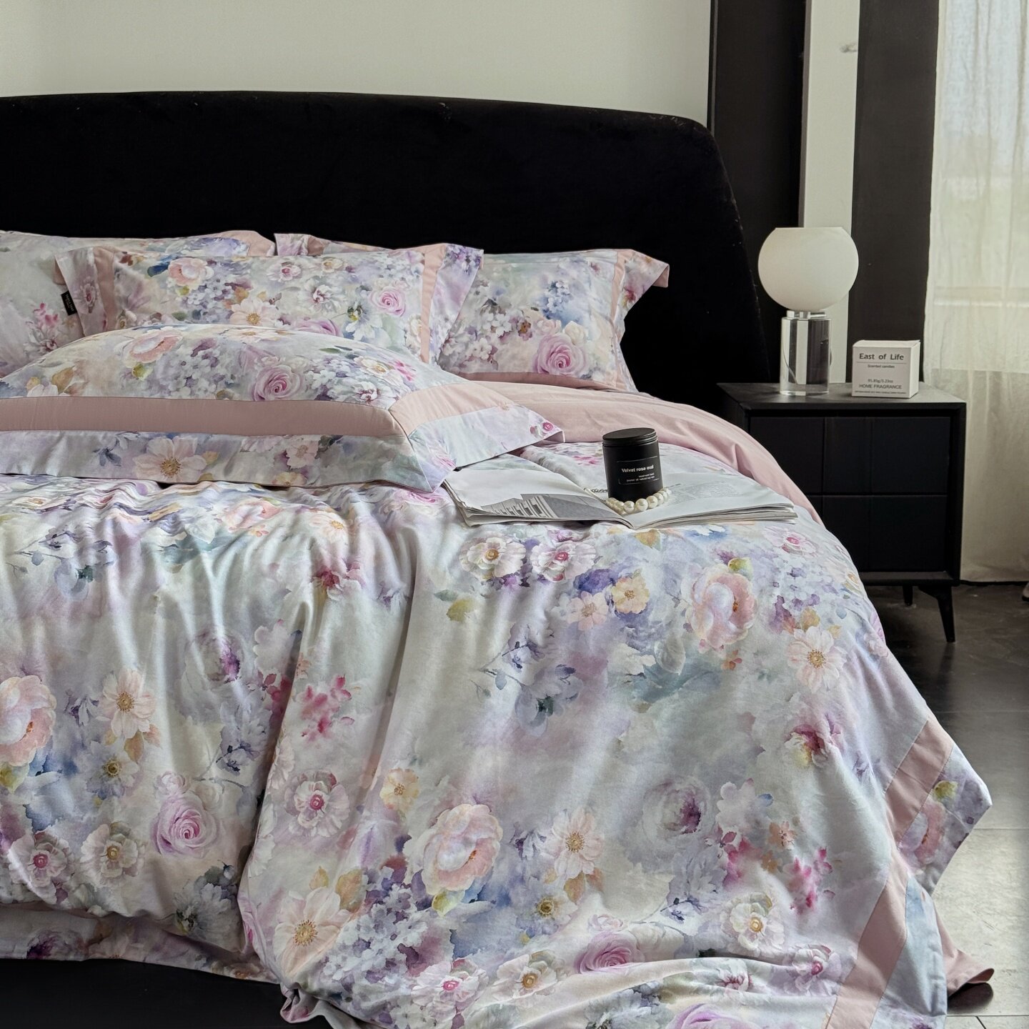 田园风数码印花加厚磨毛四件套120S长绒棉床单式植物花卉床上用品