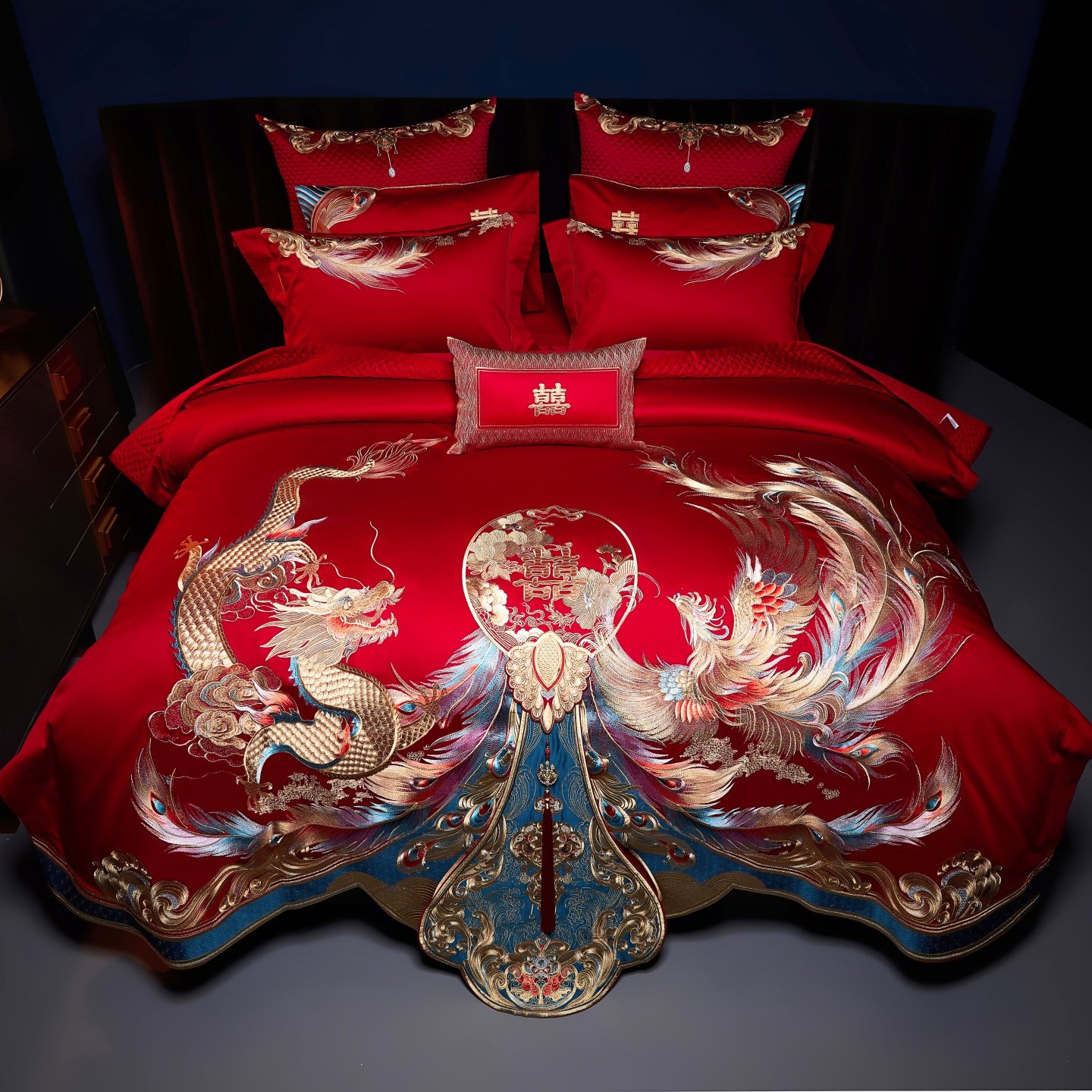 高端全棉床上用品四件套结婚婚房布置婚庆用品新中式喜庆龙凤呈祥,床上用品,婚庆床品套件,淘宝优惠券,粉丝福利购,淘宝优惠卷