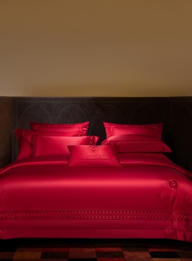 140S长绒棉红色结婚四件套婚庆全棉套件中式婚庆刺绣陪嫁高档床品