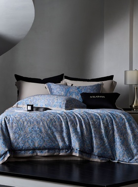 LOOPS LOVE轻奢高级感140支海岛棉四件套亲肤裸睡床单被套蓝色款