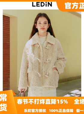 【反季清仓】乐町冬新款气质牛角扣设计仿羊羔毛外套毛绒绒上衣*