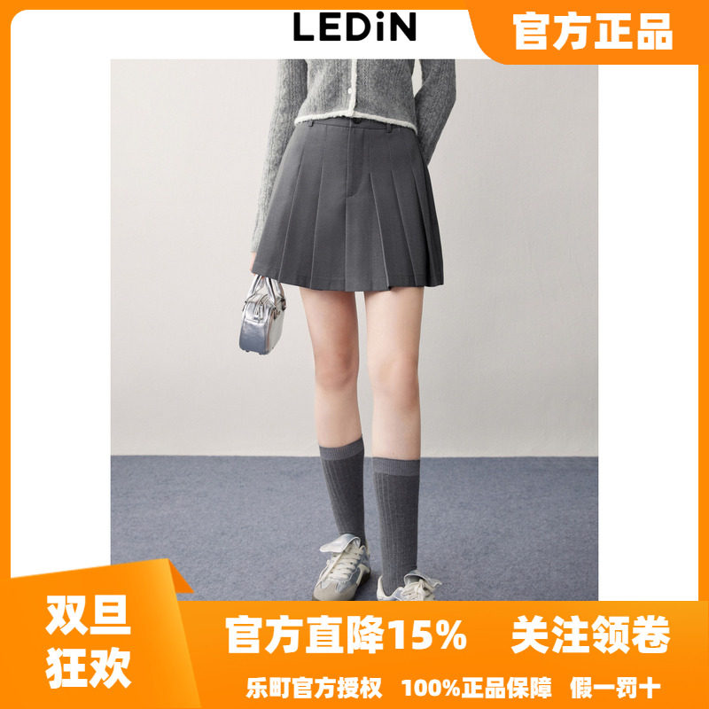 乐町甜美学院风A字半身裙秋季新款门襟这几前百褶设计JK风短裙