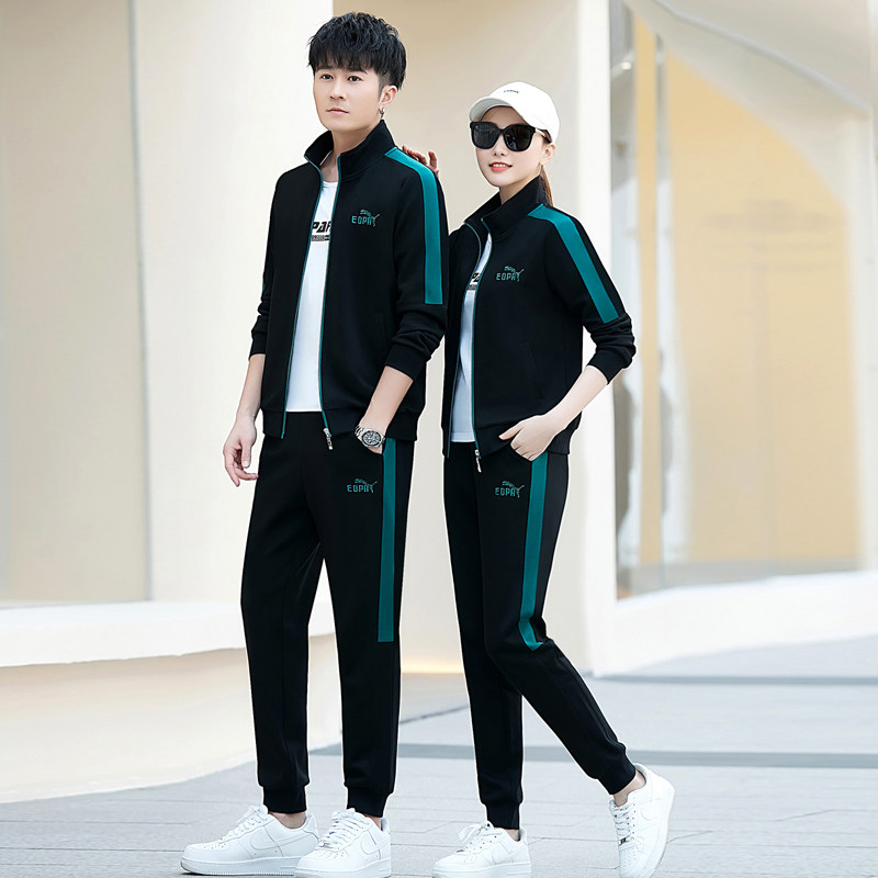 运动套装男2026春秋新款团队情侣装男女宽松时尚休闲跑步服三件套