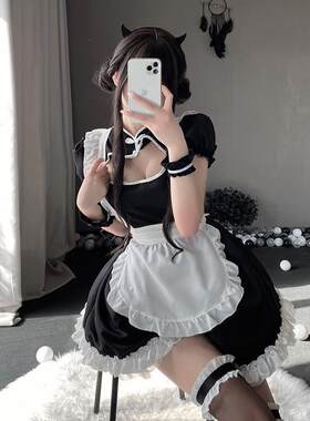 跨境黑白中国风纯欲甜心旗袍女仆装中华风服装cosplay演出服大码