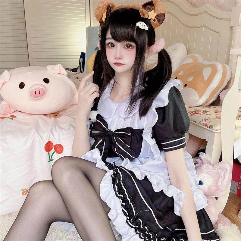 日系女仆黑白lolita女仆装日常小厨娘角色扮演cosplay服一件代发