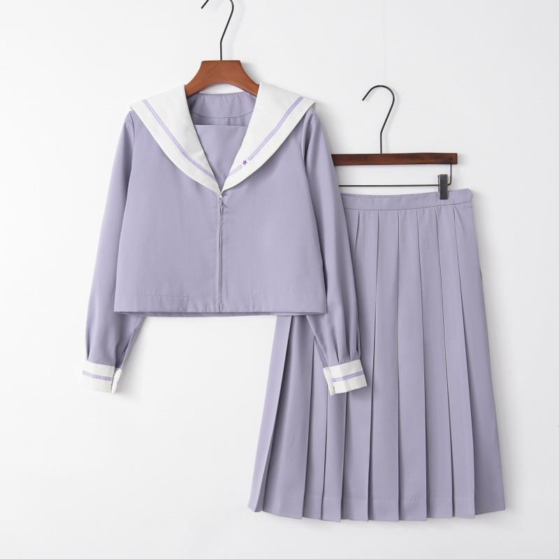 正统JK制服套装浅灰色水手服春夏服日系校服长款百褶裙女一件代发图片